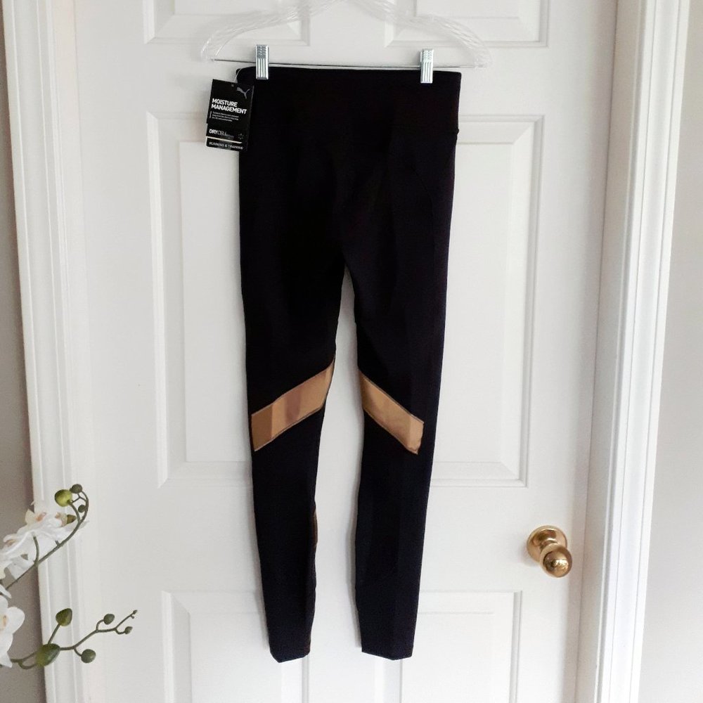 NWT Puma black & gold training slim tight fit high waist leggings, M - Picture 6 of 7